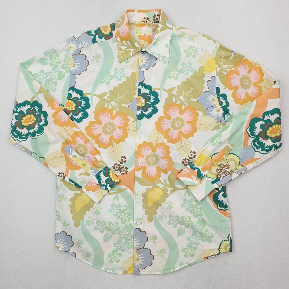 Cubavera Shirt Mens Medium Multicolor Floral Hawaiian Button Up Long Sleeve